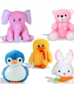 Macros 5 combo of Premium Quality Elephant, Penguin, Rabbit Teddy bear soft toy - 28cm