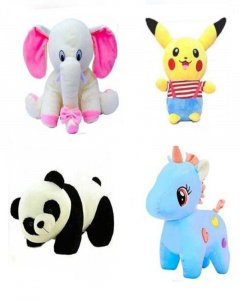 Very Special & Cute Combo of 4 Stuffed Toys Teddy Bear in Low Budget for kids \/ Gift Pikachu ,White Elephant ,Panda ,Blue Unicorn (Teddy Bear) - 22 cm - 22 cm (yello, Multicolor)