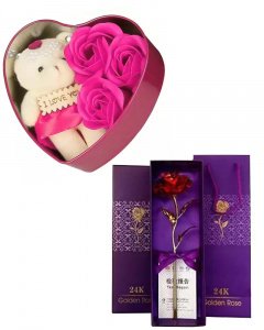 Cute and sweet gift in valentine \/dark heart box and red rose for your girlfriend or boy friend multicolor