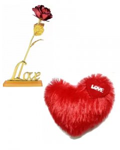 Cute and sweet gift in valentine \/heart pillow and red rose for your girlfriend or boy friend multicolor