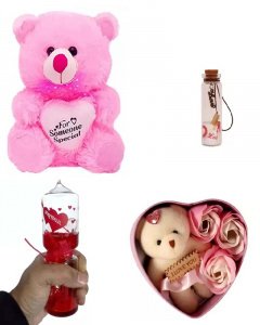 Gift in valentine \/ love meter and pink in pink cap teddy for your girlfriend or boy friend multicolor