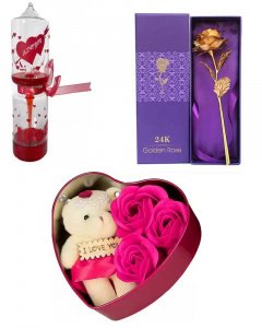 Cute and sweet gift in valentine \/ love meter and dark pink heart box and golden rose for your girlfriend or boy friend multicolor